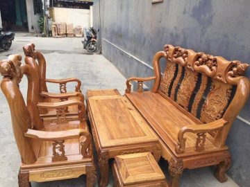 Bộ bàn ghế Minh Quốc đào gỗ lim tay 12 (Bác Bình, Yên Bái)