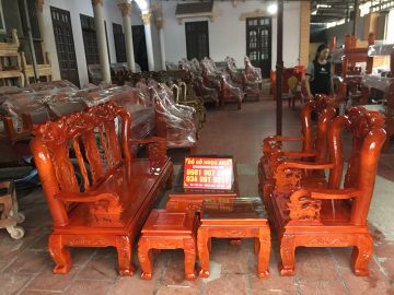 Bộ bàn ghế Minh Quốc đào tay 10 gỗ xoan ta (Chị Hương, Thanh Hóa)