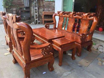 Bộ bàn ghế quốc đào tay 10 gỗ sồi Nga (Bác Nam, Hải Phòng)