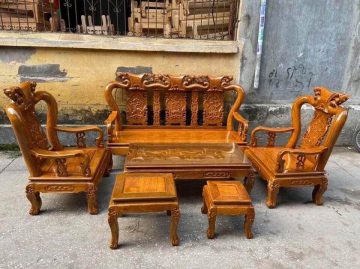 Bộ bàn ghế Quốc đào gỗ Lim tay 10 phun PU (Anh Đức, Hải Phòng)
