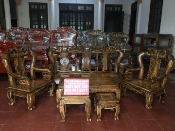 Bộ bàn ghế Minh Quốc đào tay 10 gỗ Tràm (Chị Huyền, Hà Đông)