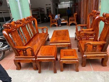 Bộ bàn ghế Quốc đào gỗ hương vân tay 10 (Anh Tỵ, Ninh Bình)