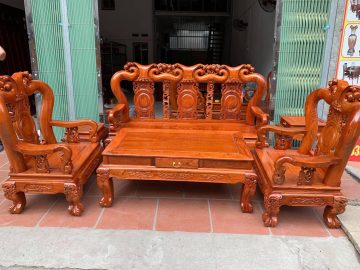 Bộ bàn ghế Quốc Đào tay 12 gỗ hương đá (Anh Hòa, Hà Nội)