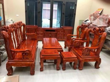 Combo bộ bàn ghế Quốc đào và kệ tivi gỗ xoan ta (Bác Khánh, Ninh Bình)