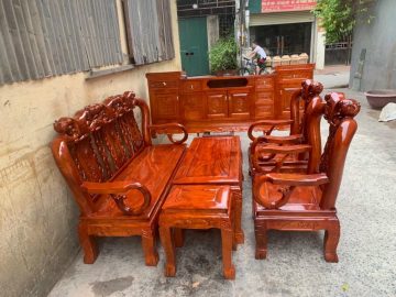 Combo bộ bàn ghế Minh Quốc tay 10 gỗ xà cừ + kệ tivi gỗ xoan ta (Bác Trung, Quốc Oai)