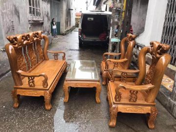 Bộ bàn ghế Quốc Đào gỗ Lim tay 10 đánh vecly (Chị Ninh, Lạng Sơn)