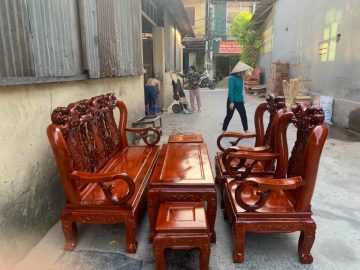 Bộ bàn ghế Quốc đào gỗ sồi Nga tay 10 (Anh Hải, Thái Nguyên)