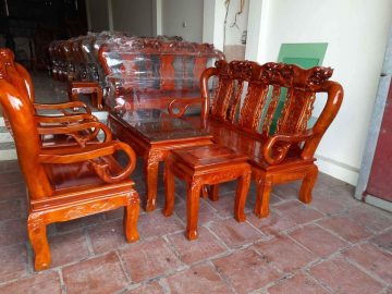 Bộ bàn ghế Quốc Đào tay 10 gỗ xà cừ (Cô Hòa, Sơn Tây)