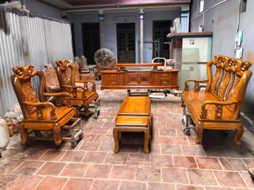 Combo bộ bàn ghế quốc đào tay 10 gỗ lim + kệ tivi vát gỗ gõ đỏ (Chú Sơn, Hòa Bình)