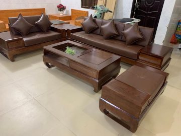 Bàn ghế sofa gỗ sồi 2m8x2m (Chú Thành, Ninh Bình)