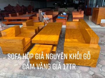 Bàn ghế sofa hộp giả nguyên khối gỗ cẩm vàng (Chị Lan, Hà Tây)