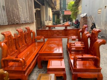 Bộ bàn ghế tần thủy hoàng gỗ sồi tay 12 (Chú Lý, Nam Định)