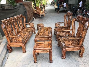 Bộ bàn ghế quốc đào tay 10 gỗ tràm (Cô Thanh, Hà Nam)