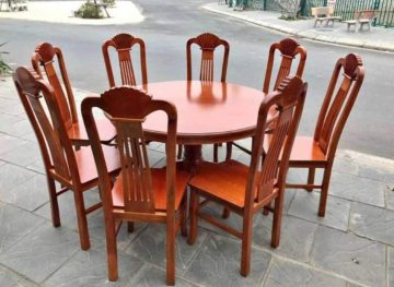 Bàn ghế ăn tròn gỗ xoan đào 8 ghế xẻ quạt (Chị Ly, Phú Thọ)
