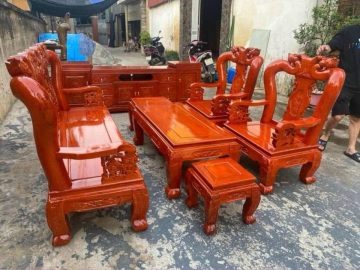 Combo bộ bàn ghế quốc đào tay 10 + kệ tivi gỗ xoan (Anh Trường, Thái Nguyên)