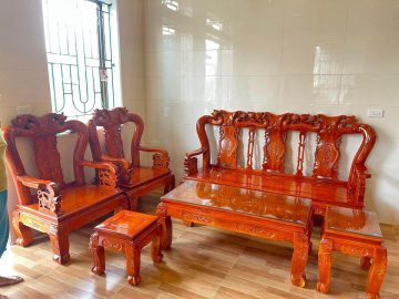 Bộ bàn ghế quốc đào tay 12 gỗ xoan ta (Chị Hải, Hưng Yên)